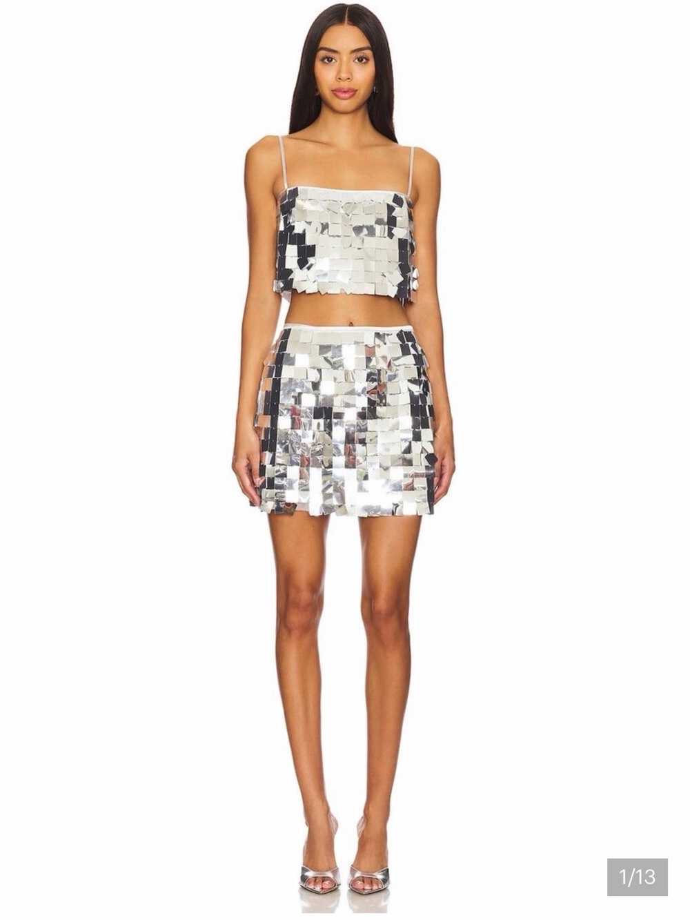 SAYLOR GRISELDA SILVER SEQUIN crop top and skirt SET